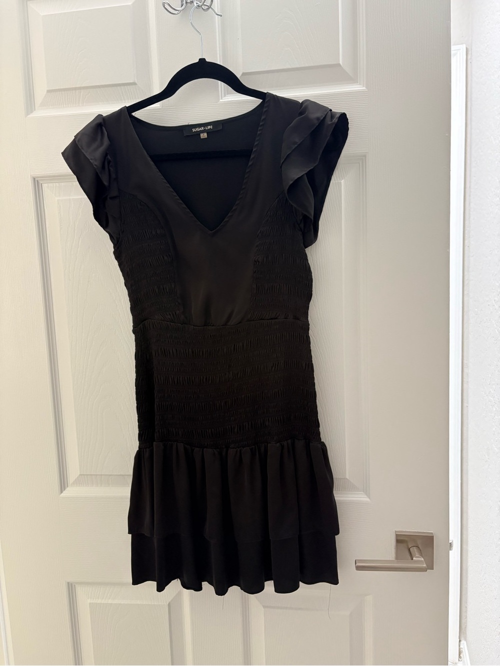 Sugarlips Black Ruffle Sleeve V-Neck Dress
